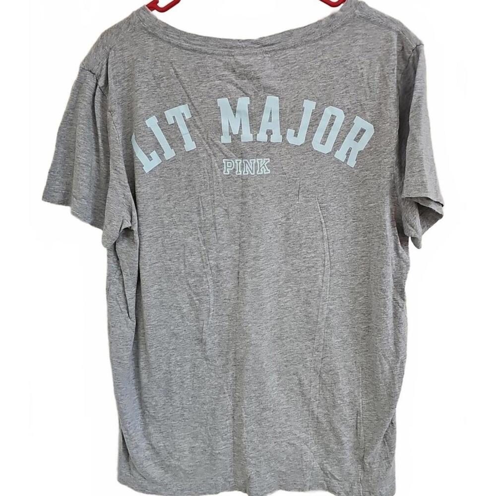 PINK Victorias Womens Secret Top L Gray Short Sleeve Lit Major Casual Top Knit